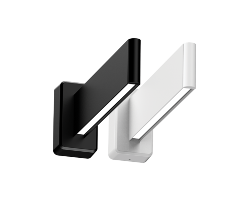 Two slim, wall mount LED fixtures, one black, one white, both 1 foot in length.