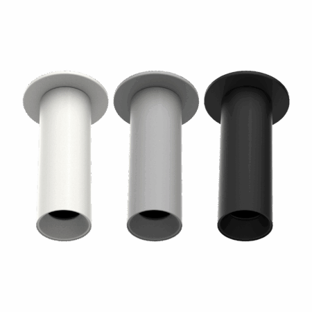 Three cylinder lights in white, silver gray, and black finishes.
