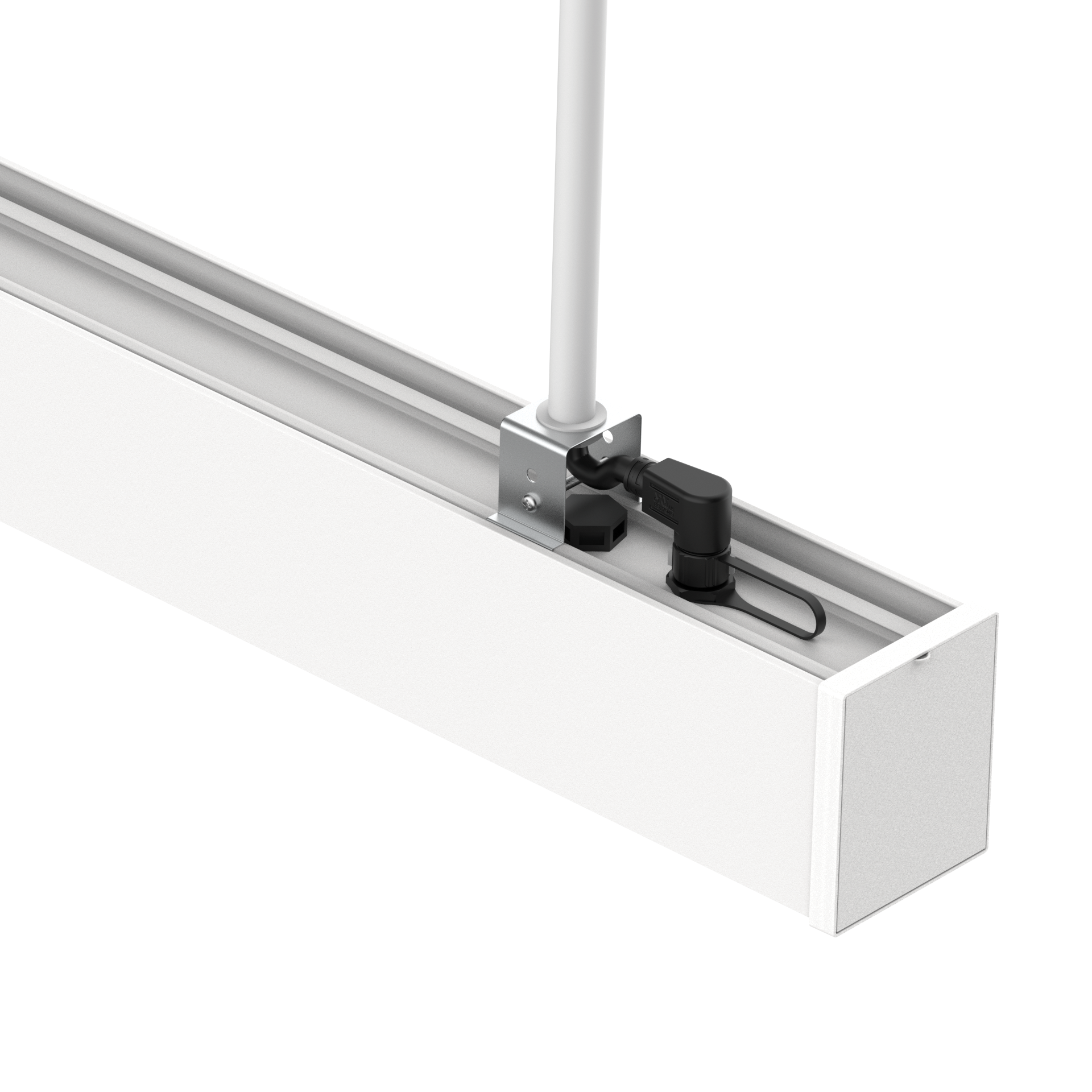 Close up of top of LED linear to showcase the sealed housing.